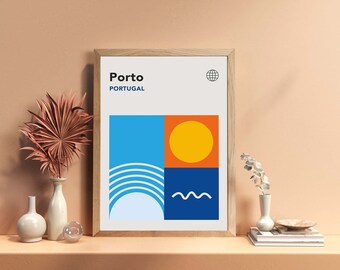 Affiche Bauhaus de Porto | Art mural Portugal | Impression de voyage moderne Mid-Century | Art urbain minimaliste