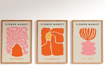 Ensemble d'impressions Marché aux fleurs de Cornouailles, affiches de voyage bohème rétro