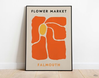 Impression du marché aux fleurs de Falmouth, art mural bohème floral rétro des années 70