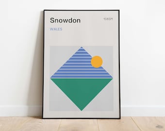 Impression Mont Snowdon | Art géométrique des montagnes du Bauhaus