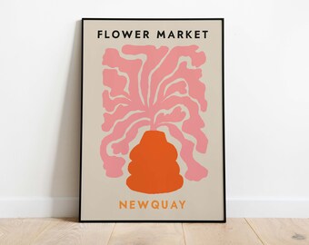 Impression du marché aux fleurs de Newquay - Art mural floral rétro des années 70