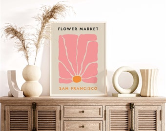 Impression du marché aux fleurs de San Francisco, art mural floral rétro