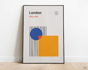 Impression d'art Bauhaus de Londres | Poster de voyage moderne Mid-Century