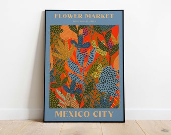 Impression marché aux fleurs de Mexico, art mural tropical vibrant