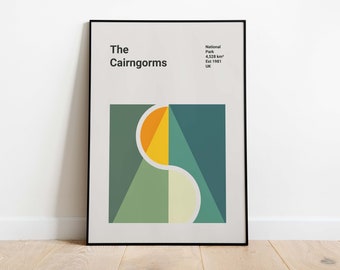 Cairngorms National Park Print | Bauhaus Poster | Scotland Travel Poster | Mid Century Modern Art Work