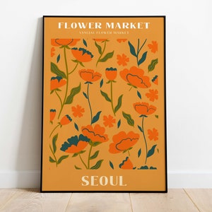 Seoul Flower Market Print, South Korea Travel Poster, Boho Wall Decor, 70s Poster, Floral Wall Art image 4