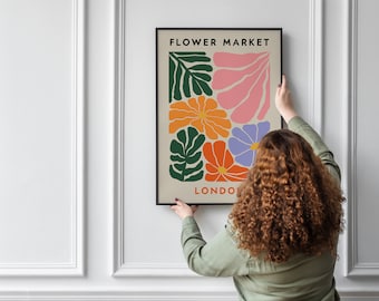 Impression du marché aux fleurs de Londres, art mural floral rétro, décoration bohème