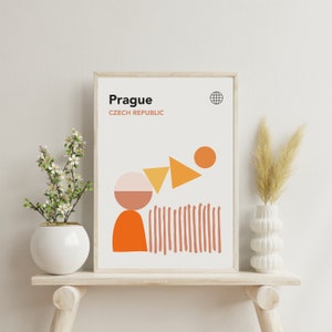 Póster de la Bauhaus de Praga / Arte mural de Praga de los años 70 / Impresión moderna de mediados de siglo en color naranja / República Checa