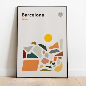Barcelona Bauhaus Poster | Orange Barcelona Wall Art | Mid Century Modern | Antoni Gaudi Spain Travel Poster