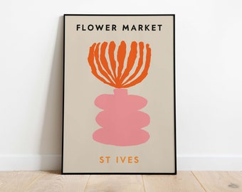 Impression du marché aux fleurs de St Ives, art mural floral bohème rétro
