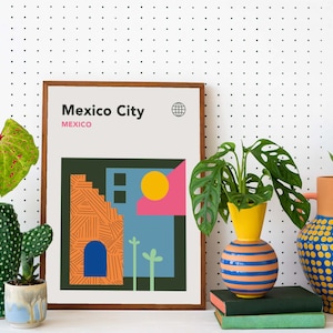 Mexiko City Bauhaus Poster | Mexikanische Kunst | Mid Century Modern Reise-Druck | Helles minimalistisches Dekor