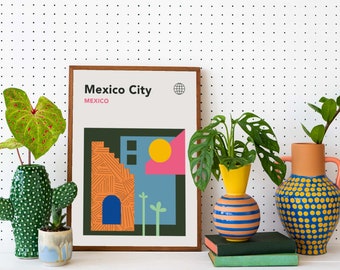 Impression d'art Bauhaus de Mexico | Poster de voyage moderne Mid-Century