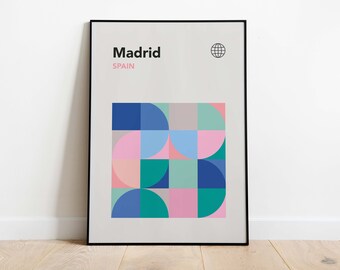 Madrid Travel Poster | Bauhaus Mid Century Modern Art Print