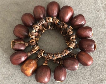 Nut Shell Wrist / Ankle Anklet Bracelet Natural Kemiri Seed Shaker Djembe Drum Accessories Handmade Bell Percussion Sound Therapy Healing