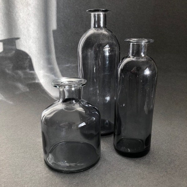 Vases en verre en forme de bouteille d'apothicaire, Style nordique, gris clair, Transparent, noyau de chalet minimal