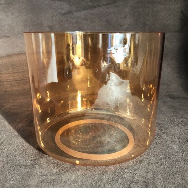 Crystal Singing Bowl Clear Citrine Transparent 6.25" Inches Note E Tones Solar Plexus Chakra Sound Healing Alchemy Therapy 4th Octave E4