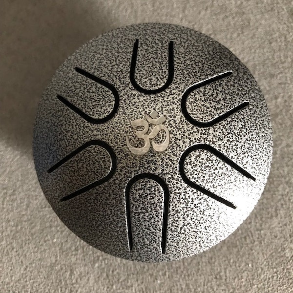 Steel Tongue Drum 3.1 Inch 6 Note Silver Grey Hand Percussion Handpan Pad + Sticks & Instructions Minimalist Zen Meditation Relaxing