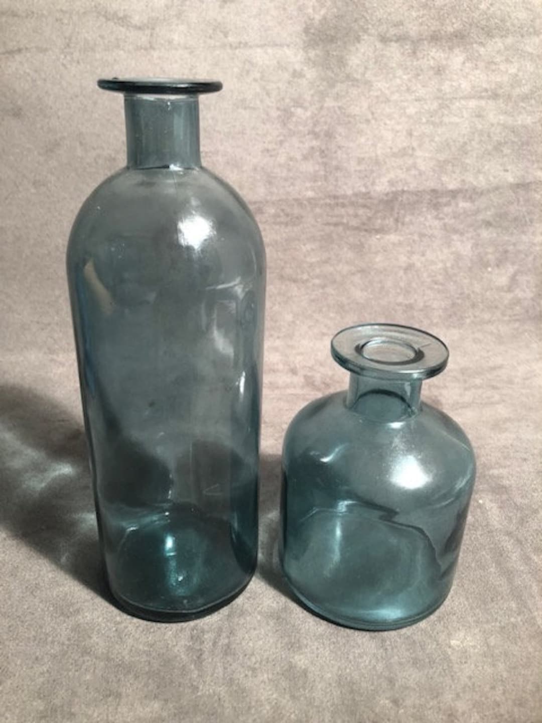 2 X Apothecary Bottle Shape Glass Vases Nordic Style Muted Turquoise