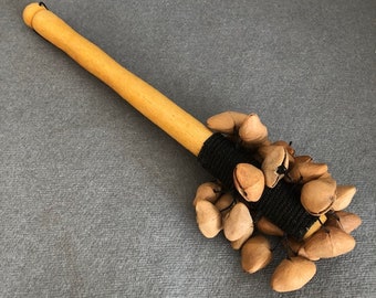 Nut Shell Natural Stick Shaker Djembe Drum Accessories Handmade Cha Cha Percussion Sound Therapy Healing Tribal Ethnic Pagan