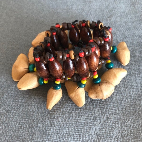 Nut Shell Wrist / Ankle Anklet Bracelet Natural Shaker Djembe Drum Accessories Cha Cha Handmade Bell Percussion Sound Therapy Healing Tribal