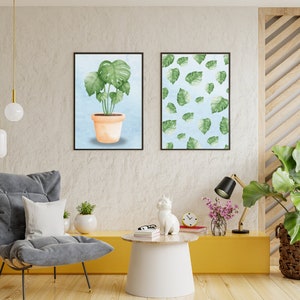 Monstera Watercolor Wall Art Digital Product Immediate Download