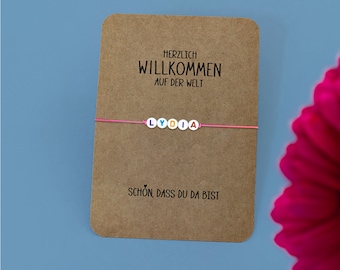 Personalisierte Karte zur Geburt | Armband | Babykarte | Kraftpapier |  Din A6 Postkarte | Mädchen | Junge