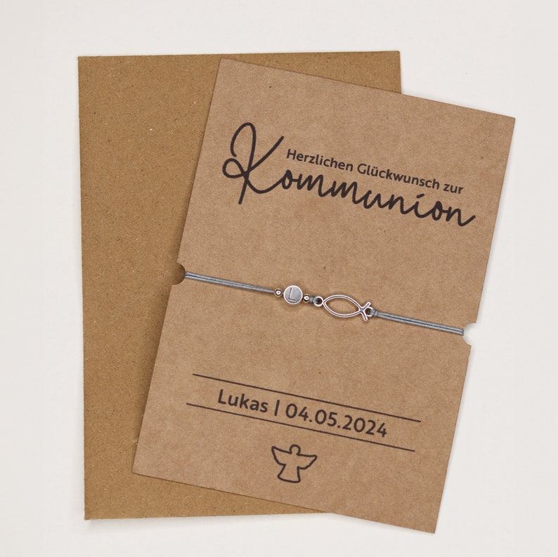 Personalisierte Karte mit Armband Konfirmation Kommunion Aquarellpapier Din A6 Karte Herzlichen Glückwunsch Alles Gute Bild 7