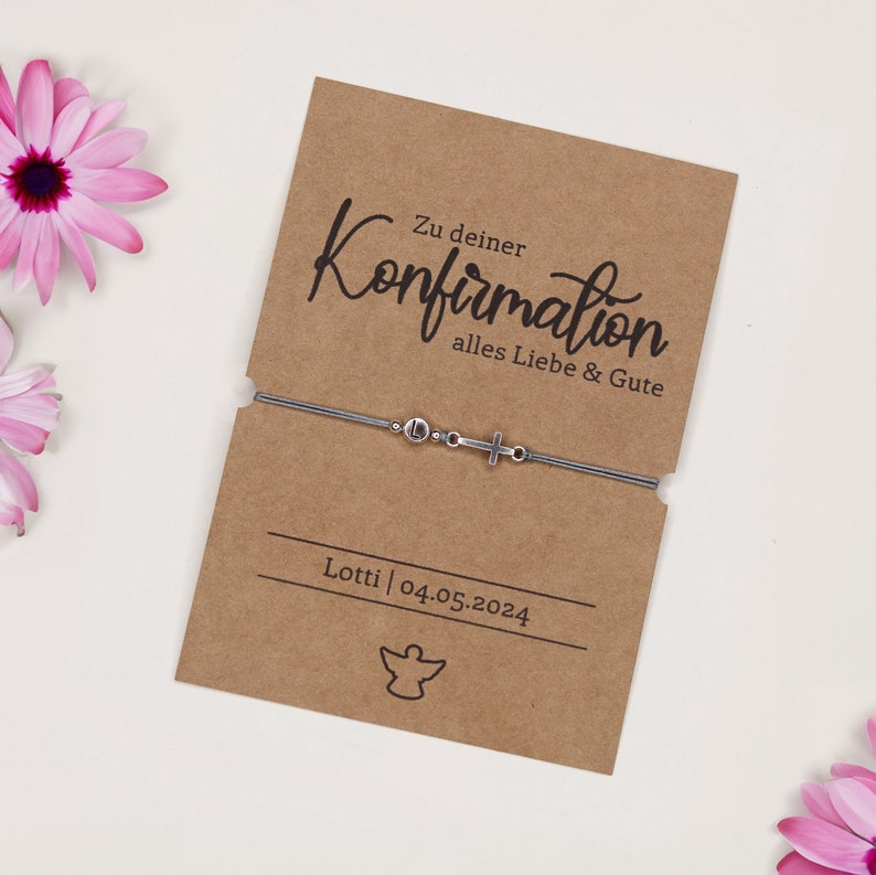 Personalisierte Karte mit Armband Konfirmation Kommunion Aquarellpapier Din A6 Karte Herzlichen Glückwunsch Alles Gute Bild 8