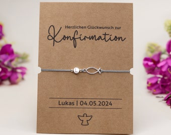 Personalisierte Karte mit Armband | Konfirmation | Kommunion | Aquarellpapier | Din A6 Karte | Herzlichen Glückwunsch | Alles Gute