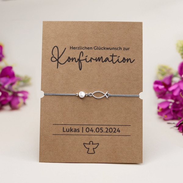 Personalisierte Karte mit Armband | Konfirmation | Kommunion | Aquarellpapier | Din A6 Karte | Herzlichen Glückwunsch | Alles Gute