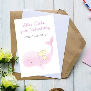 Tarjeta de cumpleaños personalizada para niña ballena rosa Tarjeta de felicitación Tarjeta de felicitación Tarjeta de felicitación