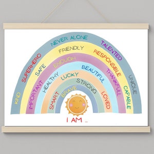 Deutsch Rainbow Affermazioni per bambini Affermazioni per bambini, Stampa Rainbow Children's Room Decor Learning Poster Learning Poster