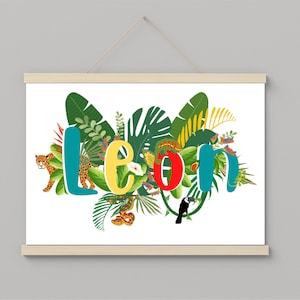 Nombre personalizado Imprimir Jungla Decoración de la habitación de los niños Nombre mural Nombre imagen Nombre Etiqueta Personalización Animales Regalo colorido
