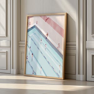 Bathroom Art Prints, Tiny People Swimming in Pool, Printable Wall Art, Minimalist Swimmers Poster, Kids Bathroom Decor, Digital Download