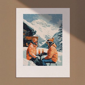 Vintage Skiing Poster, Retro Skiing Wall Art, Apres Ski Decor, Bar Cart Print, Ski Print, Digital Download, Bar Cart Poster