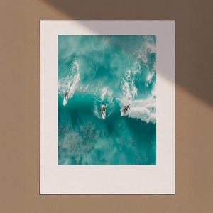 Tiny People Swimming in Ocean Print, Minimalist Printable Wall Art, Surfing in Ocean Poster, Mini People Coastal Art, Beach Summer Poster