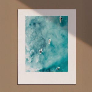Tiny People Swimming in Ocean Print, Minimalist Printable Wall Art, Surfing in Ocean Poster, Mini People Coastal Art, Beach Summer Poster
