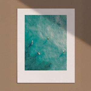 Tiny People Swimming in Ocean Print, Minimalist Printable Wall Art, Surfing in Ocean Poster, Mini People Coastal Art, Beach Summer Poster