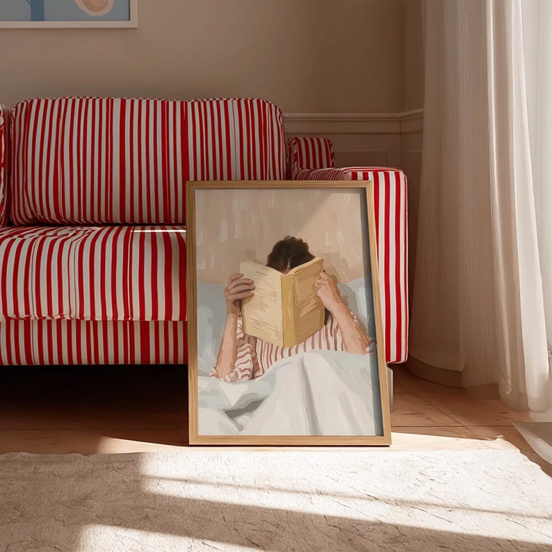 Reading Nook Decor, Book Lover Print, Woman Reading Art, Feminine Poster, Girly Wall Art, Retro Room Poster, Book Lover Gift, Vintage Print image 12