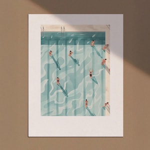 People Swimming in Pool Printable Wall Art, Minimalist Tiny Swimmers Poster, Summer Poster, Gift Swimmer, Bathroom Decor, Digital Download