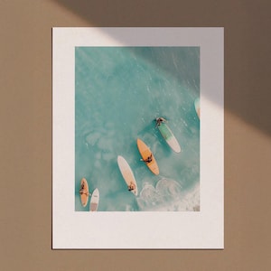 Tiny People Swimming in Ocean Print, Minimalist Printable Wall Art, Surfing in Ocean Poster, Mini People Coastal Art, Beach Summer Poster