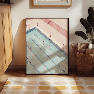 People Swimming in Pool Printable Wall Art, Minimalist Tiny Swimmers Poster, Summer Poster, Gift Swimmer, Bathroom Decor, Digital Download
