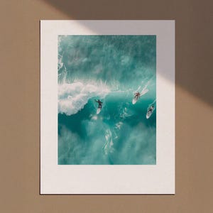 Tiny People Swimming in Ocean Print, Minimalist Printable Wall Art, Surfing in Ocean Poster, Mini People Coastal Art, Beach Summer Poster