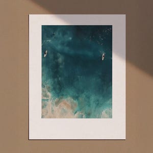 Tiny People Swimming in Ocean Print, Minimalist Printable Wall Art, Surfing in Ocean Poster, Mini People Coastal Art, Beach Summer Poster