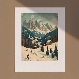 Plakat Vintage Skiing, Retro Skiing Wall Art, Apres Ski Decor, Bar Print, Ski Print, Digital Download, Bar Cart Poster, Winter Landscape