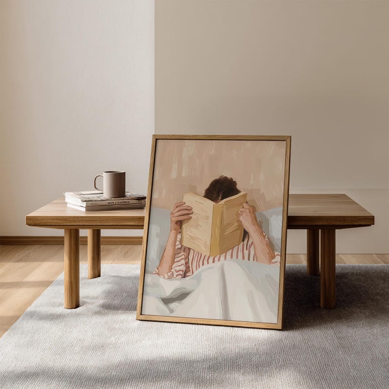Reading Nook Decor, Book Lover Print, Woman Reading Art, Feminine Poster, Girly Wall Art, Retro Room Poster, Book Lover Gift, Vintage Print image 5