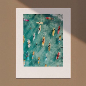 Tiny People Swimming in Ocean Print, Minimalist Printable Wall Art, Surfing in Ocean Poster, Mini People Coastal Art, Beach Summer Poster