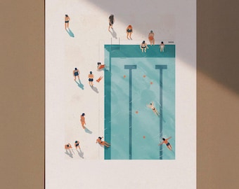 Schwimmer Minimalistisches Kunstwerk, Schwimmbad Kunst, Blaues Ästhetisches Poster, Sommer Kunstdruck, Dekostil, Badezimmer Dekor, Schwimmen Poster