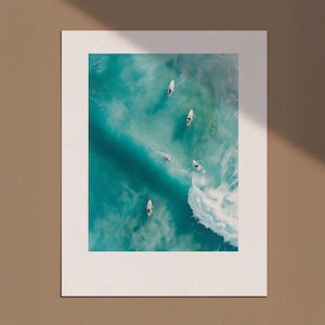 Tiny People Swimming in Ocean Print, Minimalist Printable Wall Art, Surfing in Ocean Poster, Mini People Coastal Art, Beach Summer Poster