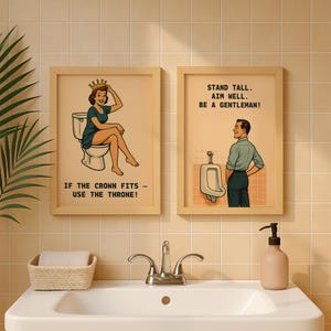 Vintage Bathroom Humor Art, Retro Toilet Wall Prints, Funny WC Decor, Instant Download, Printable Restroom Quotes, Digital Bathroom Posters